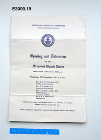 Programme - Opening and dedication, Methodist Church Centre opening and dedication program, 1967