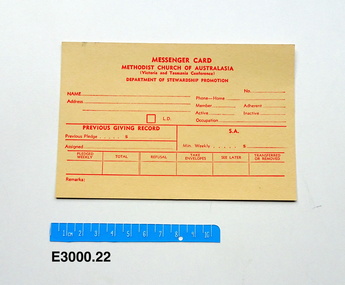 Card - Messenger card, Methodist Church of Australasia messenger card