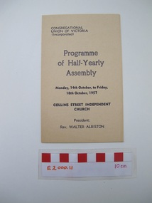 Programme - Congregational Union of Victoria (Incorporated), Programme of Half-Yearly Assembly, 1957