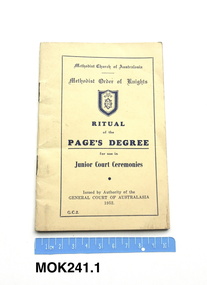 Booklet - Methodist Order of Knights, Ritual of the Page's Degree for the use in Junior Court Ceremonies
