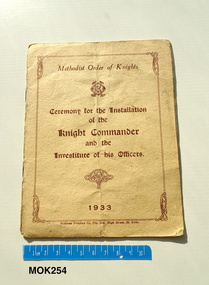 Booklet - Methodist Order of Knights, Ceremony for the Installation of the Knight Commander and Investiture of his Officers