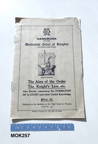 Booklet - Methodist Order of Knights (Province of Victoria), Handbook: the Aims of the Order The Knight's Law, etc