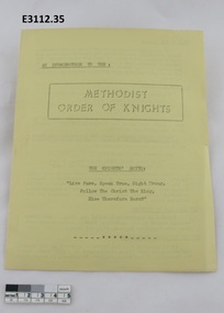 Pamphlet - Methodist Order fo Knights, An Introduction to the Methodist Order of Knights
