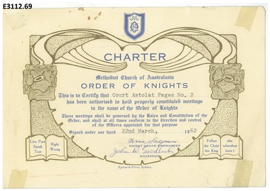 Certificate - Methodist Order of Knights, Charter Court Astolat Pages No 2