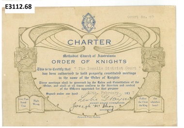 Certificate - Methodist Order of Knights, Charter The Benalla District Court