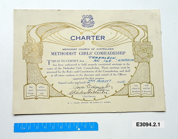 Certificate - Methodist Girls' Comradeship, Charter Tralagon Linaria 148, 1946