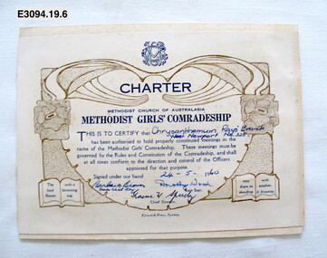 Certificate - Methodist Girls' Comradeship, Epworth Press, Charter, 1960