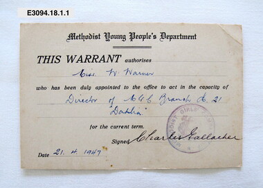 Certificate - Warrant, Win Warner
