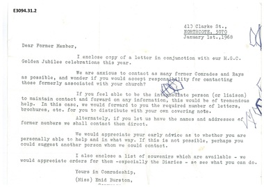 Document - Methodist Girls' Comradeship Victoria and Tasmania, Golden Jubilee Service Project
