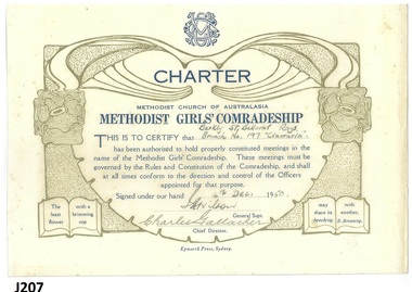 Certificate - Methodist Girls' Comradeship, Epworth Press, Charter, 1966
