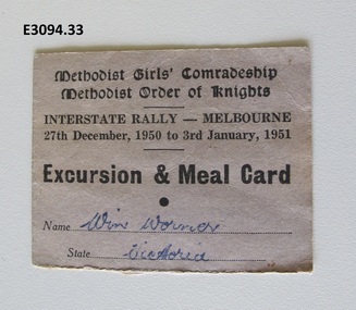 Card - Excursion & Meal Card
