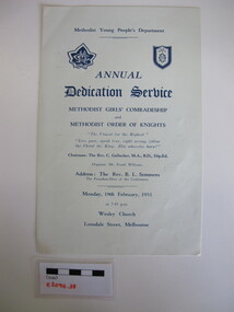 Programme - Methodist Young People's Department, Spectator Publishing Co Pty Ltd, Annual Dedication Service