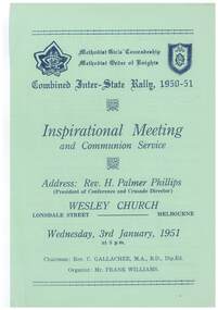 Programme - Methodist Girls' Comradeship Methodist Order of Knights, Wellman Printing Co Pty Ltd, Combined Inter-State Rally, 1950-51
