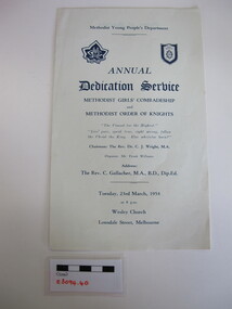 Programme - Methodist Young People's Department, Spectator Publishing Co Pty Ltd, Annual Dedication Service