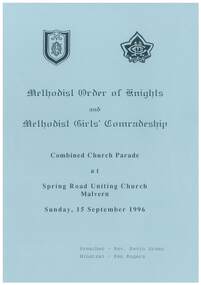 Programme - Methodist Order of Knights and Methodist Girls' Comradeship, Wellman Printing Co Pty Ltd, Combined Church Parade