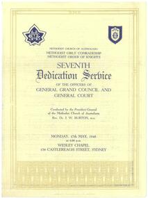 Programme - Methodist Girls' Conradeship Methodist Order of Knights, Dedication Service
