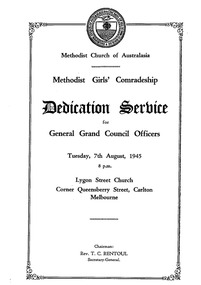 Programme - Methodist Girls' Conradeship, Dedication Service