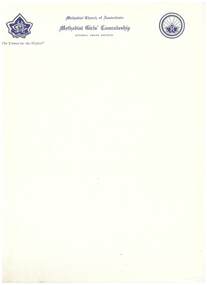Document - Printed letterhead, Methodist Girls' Comradeship