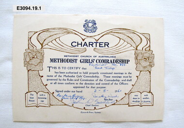 Certificate - Methodist Girls' Comradeship, Charter