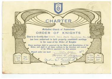 Certificate - Order of Knights, Epworth Press, Charter Court Bell Park Esquires 348