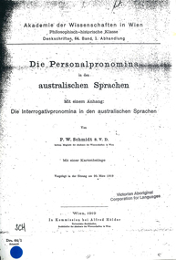 Book, P W Schmidt, Die Personalpronomina in den australischen Sprachen, 1919