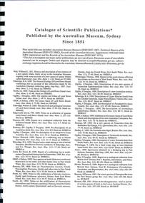 Book, Australian Museum Sydney, Catalogue of Scientific Publications published by the Australian Museum, Sydney since 1851