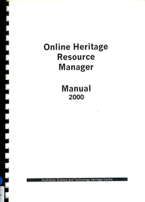 Book, Australian Science and Technology Heritage Centre, Online heritage resource manager manual 2000, 2000
