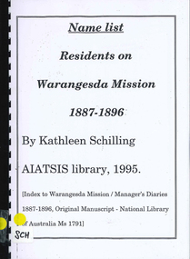 Book, Name list: residents on Warangesda Mission : 1887-1896, 1995