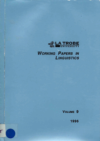 Periodical, La Trobe University Department of Linguistics, La Trobe working papers in linguistics, 1996