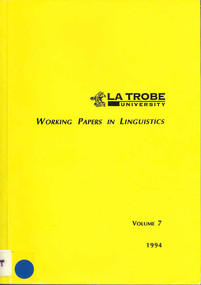Periodical, La Trobe University Department of Linguistics, La Trobe working papers in linguistics, 1994