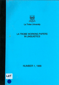 Periodical, La Trobe University Department of Linguistics, La Trobe working papers in linguistics, 1988