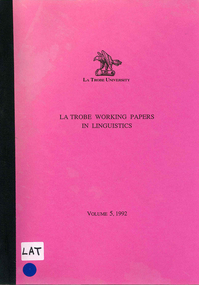 Periodical, La Trobe University Department of Linguistics, La Trobe working papers in linguistics, 1992