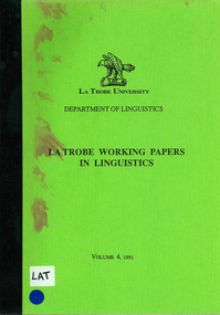 Periodical, La Trobe University Department of Linguistics, La Trobe working papers in linguistics, 1991
