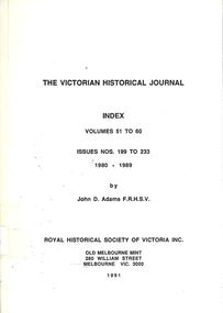 Periodical, Royal Historical Society of Victoria, Victorian historical journal. Index, 1991
