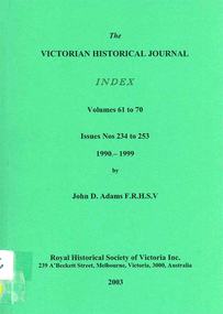 Periodical, Royal Historical Society of Victoria, Victorian historical journal. Index, 2003