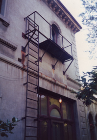 Exterior wall, entrance to vestibule and fire escape