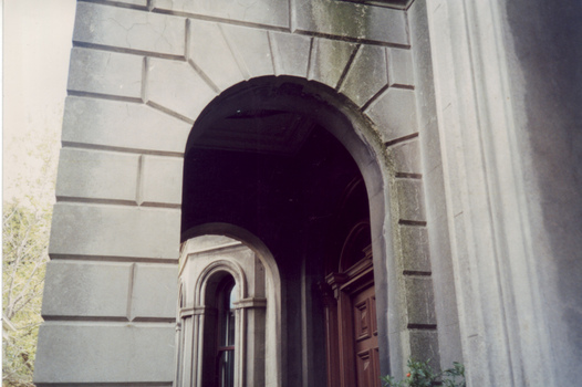 Faux cement render block work of the entrance portico