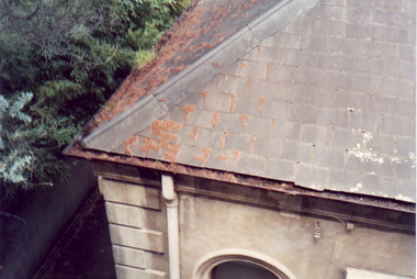 Slate roof and guttering