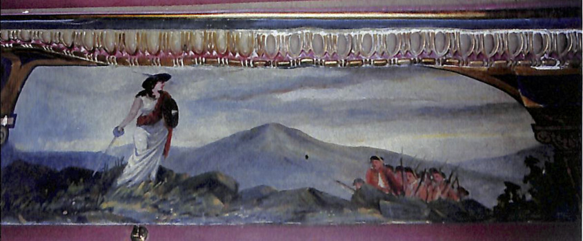 Helen Campbell (Rob Roy's wife), formidably perched on the summit of a rock, challenges Captain Thornton and his men