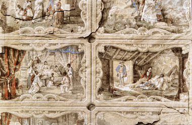 Wallpaper sample - Historical scene, c.1850