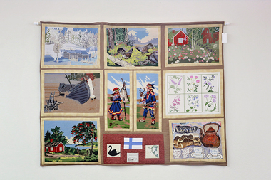 Hand crafted wallhanging, Marjatta Jormakka Maire Peltonen Aune Mantynen Aila Eskelinen AnneliRickards Orvokki Moffett Margeret Vliet irja West, Memories of Finland, 2004-2005