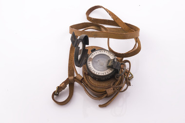 Prismatic Compass with leather case and strap, Ex Army 1940s