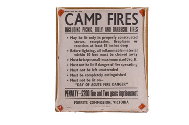 Bushfire awareness sign, Camp Fires, 1962