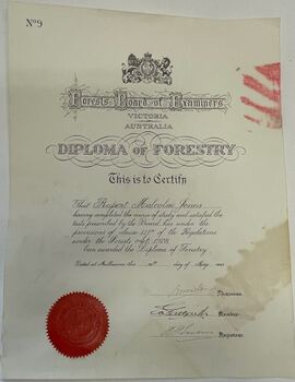 Diploma of Forestry certificate, 1941