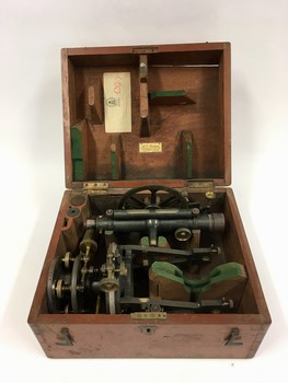Surveying equipment in fitted timber box