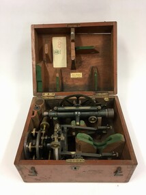 Surveying equipment in fitted timber box