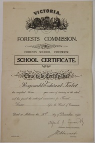 Document, Victorian School of Forestry, 1920