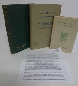 Book - Three Forestry textbooks donated by a student of the Victorian School of Forestry 9VSF), A Handbook of Forest Trees. The Commercial Timbers of Australia. The Identification of Conifers