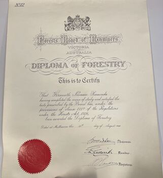Diploma of Forestry certificate 