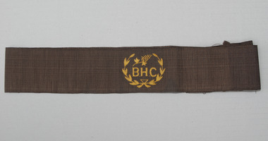 Accessory - Hatband, Hatband for Burnley College Student Straw Boater hat with badge, c. 1900